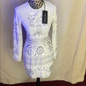 White Beaded Needle & Thread Mini Dress